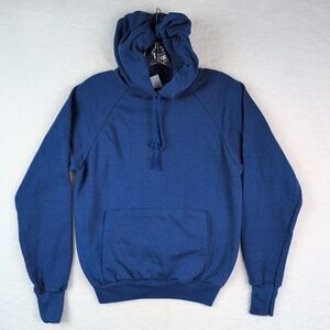 Vintage Healthknit Blue 80s hoodie size Medium (30-40) USA Single Stitch